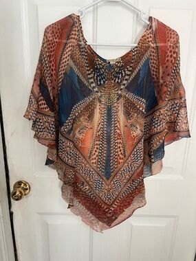 Energie Multi-Color Printed Chiffon Poncho